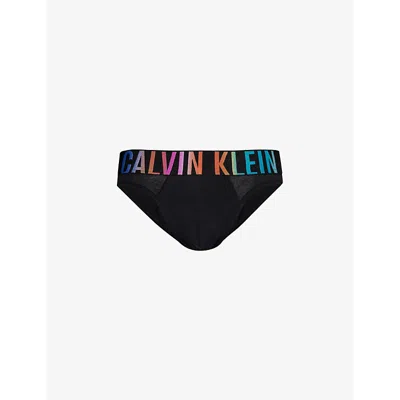 Calvin Klein Mens Black Branded-waistband Low-rise Stretch-cotton Briefs