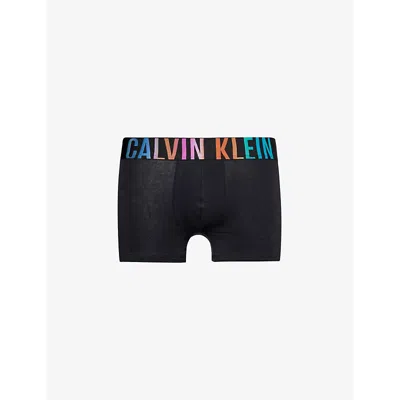 Calvin Klein Mens Black Branded-waistband Mid-rise Stretch-cotton Trunks