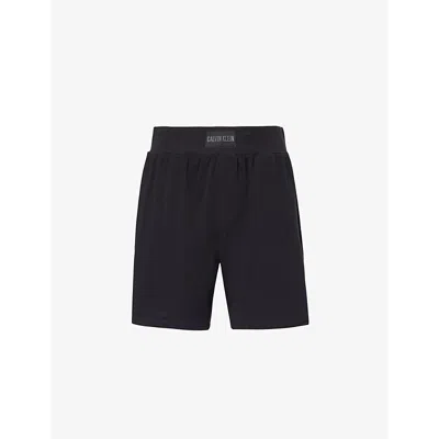 Calvin Klein Mens Black Logo-patch Relaxed-fit Stretch-cotton Shorts