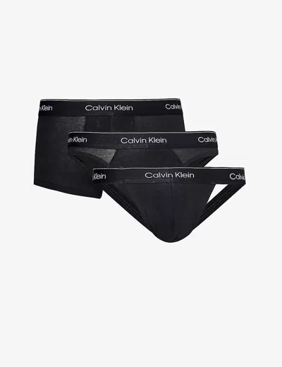 Calvin Klein Mens Black Logo-waistband Pack Of Three Stretch-cotton Underwear