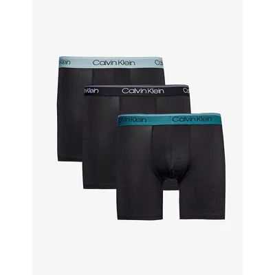 Calvin Klein Branded-waistband Mid-rise Pack Of Three Stretch-woven Boxer Briefs In Blk,arona,chesapeake