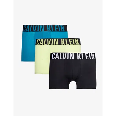 Calvin Klein Branded-waistband Mid-rise Pack Of Three In Blk,ocean Depths,lime