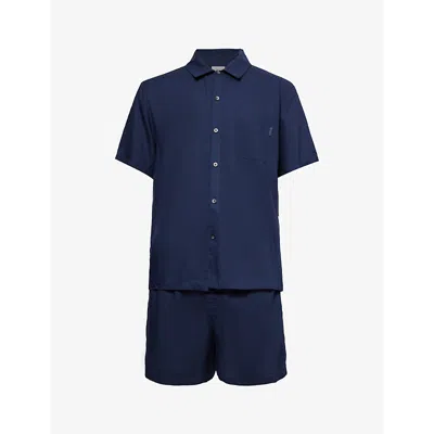 Calvin Klein Mens Blue Shadow Short-sleeved Regular-fit Woven Pyjamas