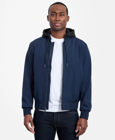 Calvin Klein Men's Bomber Knit Hood Jacket In Blue