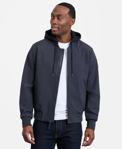 Calvin Klein Men's Bomber Knit Hood Jacket In Blue