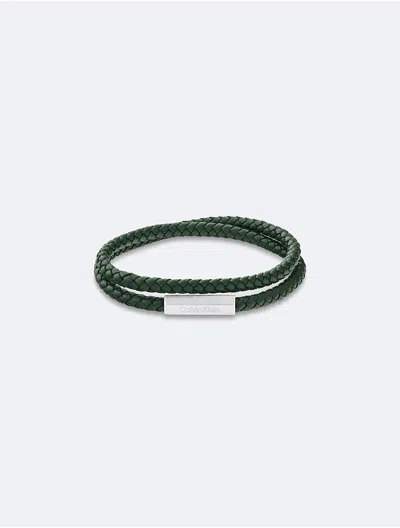 Calvin Klein Men's Braided Leather Bracelet In Green