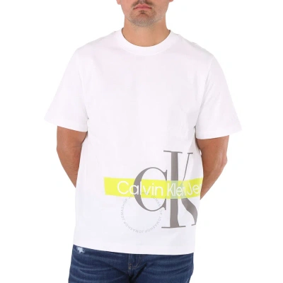 Calvin Klein Men's Bright White Overlapping Logo Print T-shirt