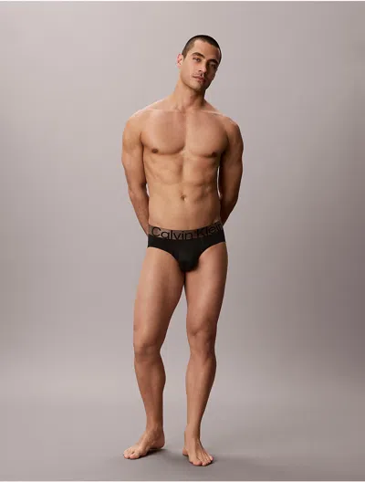 Calvin Klein Men's Brushed Microfiber Stretch Bronze Hip Brief In Black