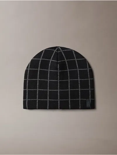 Calvin Klein Men's Check Jacquard Beanie In Black