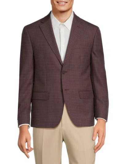 Calvin Klein Men's Checked Wool Blend Slim Fit Blazer In Wine