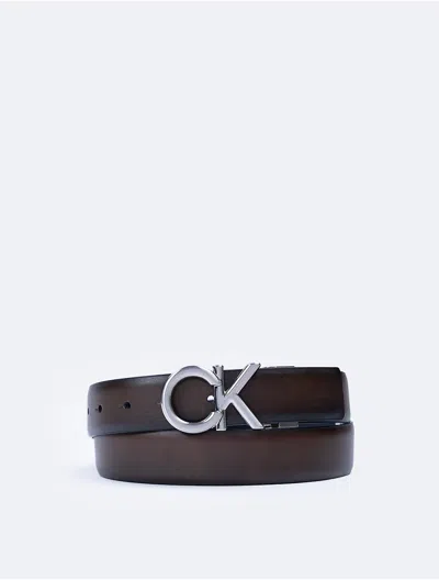 Calvin Klein Men's Ck Logo Plaque Reversible Dress Belt In Black