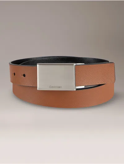 Calvin Klein Men's Ck Logo Swivel Plaque Belt In Brown