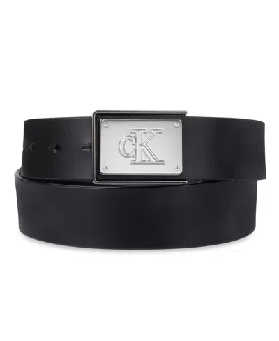 Calvin Klein Men's Ck Plate Plaque Belt In Black,multi