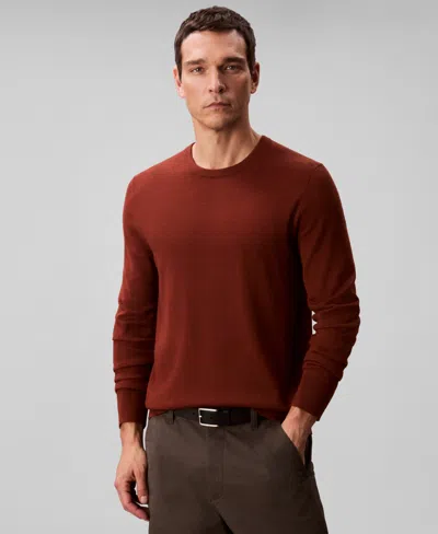 Calvin Klein Men's Classic Fit Crewneck Sweater In Brown