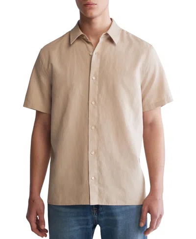 Calvin Klein Men's Classic-fit Textured Button-down Shirt In White Pepper