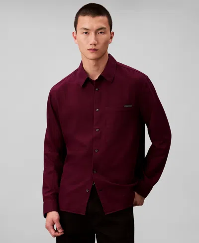 Calvin Klein Men's Classic-fit Yarn-dyed Houndstooth Shirt In Burgundy