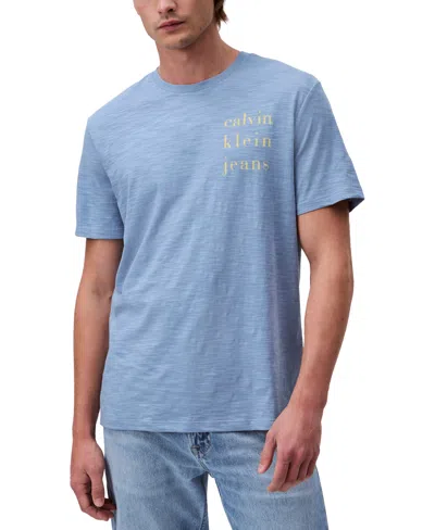 Calvin Klein Men's Classic Short Sleeve Crewneck Logo T-shirt In Faded Denim