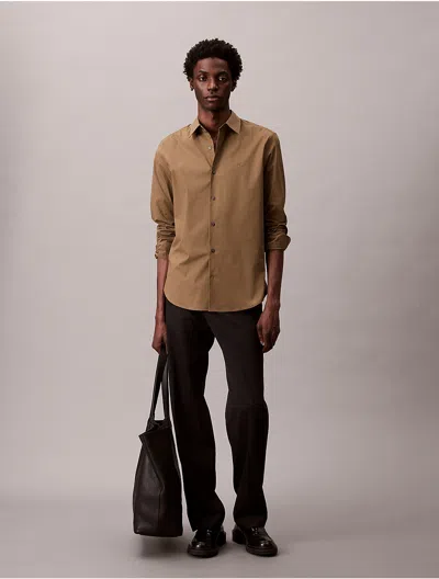 Calvin Klein Men's Classic Stretch Button-down Shirt In Brown
