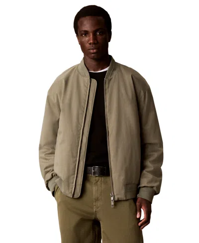 Calvin Klein Men's Classic-fit Twill Bomber Jacket In Neutral