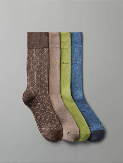 Calvin Klein Men's Combed Cotton Blend 4-pack Dress Crew Socks In Assorted