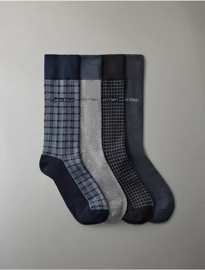 Calvin Klein Men's Combed Cotton Crew 4-pack Dress Socks In Blue Assorted