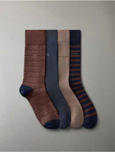 Calvin Klein Men's Combed Cotton Crew 4-pack Dress Socks In Brown Multi