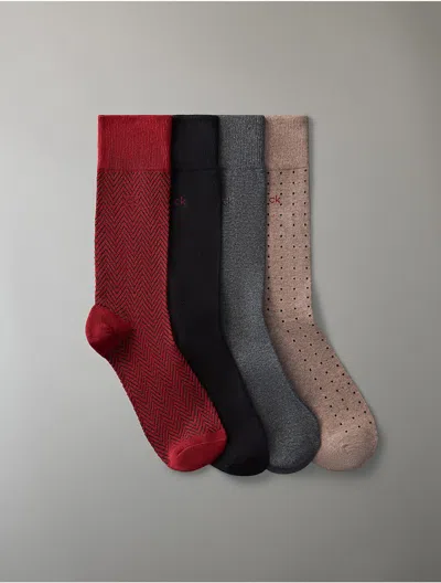 Calvin Klein Men's Combed Cotton Crew 4-pack Dress Socks In Rhubarb Heather Assorted
