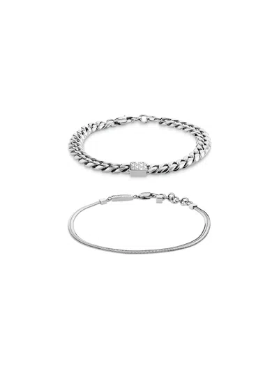 Calvin Klein Men's Contoured Link Bracelet Set In Silver