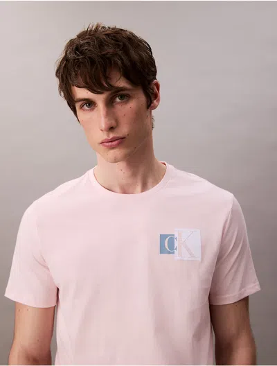 Calvin Klein Men's Contrast Box Logo Graphic Classic T-shirt In Pink