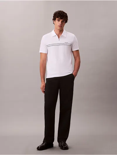 Calvin Klein Men's Contrast Piping Quarter Zip Polo Shirt In White