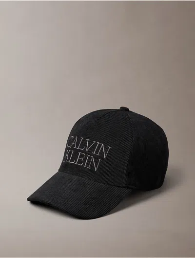 Calvin Klein Graphic Logo Corduroy 5 Panel Cap In Black