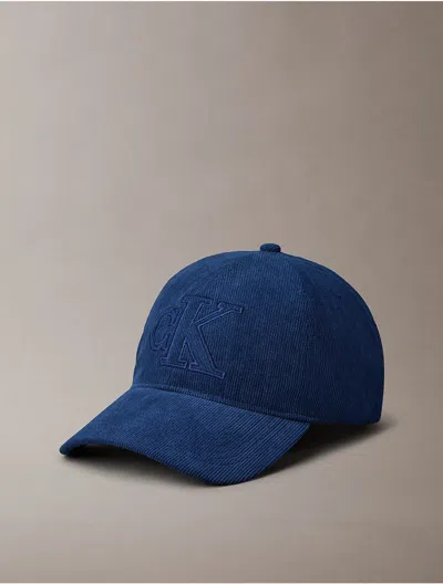 Calvin Klein Men's Corduroy Monogram Logo Cap In Blue