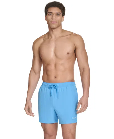 Calvin Klein Men's Core Euro Regular-fit Quick-dry 5" Swim Trunks With Compression Short Liner In Light,pastel Blue