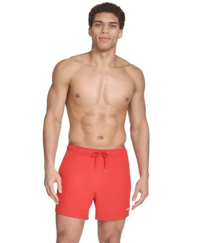 Calvin Klein Men's Core Euro Regular-fit Quick-dry 5" Swim Trunks With Compression Short Liner In Medium Red