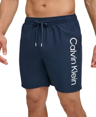 Calvin Klein Men's Core Logo-print 7" Volley Swim Trunks, Created For Macy's In Navy