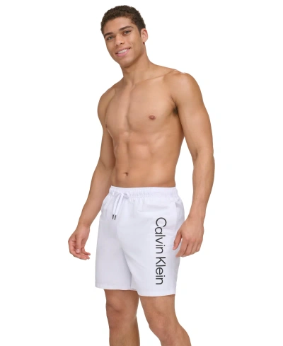 Calvin Klein Men's Core Logo-print 7" Volley Swim Trunks, Created For Macy's In White