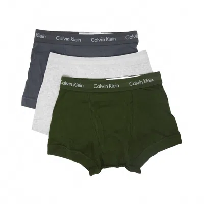 Calvin Klein Men's Core Plus 3-pack Trunk Boxer Briefs In Snow/heather/green In Multi