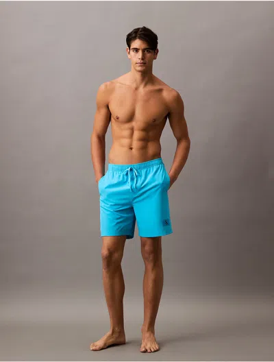 Calvin Klein Men's Core Volley Monogram Logo Swim Shorts In Blue