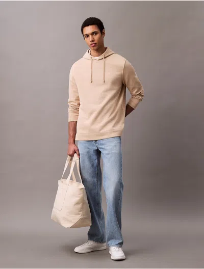 Calvin Klein Men's Cotton Blend Ribbed Classic Hoodie In Irish Cream