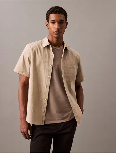Calvin Klein Men's Cotton Blend Short Sleeve Classic Button-down Shirt In Crockery