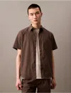 Calvin Klein Men's Cotton Blend Short Sleeve Classic Button-down Shirt In Juniper Mist
