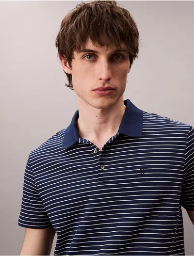 Calvin Klein Men's Cotton Blend Stripe Classic Polo Shirt In Blue