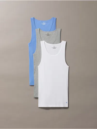 Calvin Klein Men's Cotton Classics 3-pack Tank Top In White/ Grey Heather/ Glacier