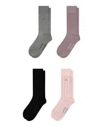 Calvin Klein Men's Cotton Dress Crew Socks, 4-pack In Multi