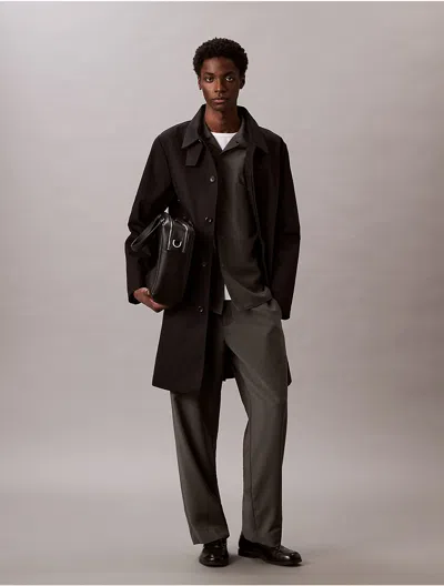 Calvin Klein Men's Cotton Long Mac Coat In Black