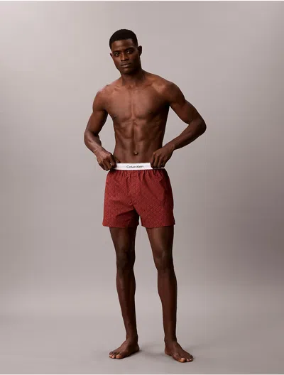 Calvin Klein Men's Cotton Poplin Boxer In Burgundy