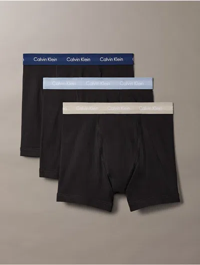 Calvin Klein Men's Cotton Stretch 3-pack Boxer Brief In Black W/ New Navy / Vintage Khaki / Troposphere