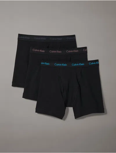 Calvin Klein Men's Cotton Stretch 3-pack Boxer Brief In Black/capri Rose/speakeasy/vivid Blue