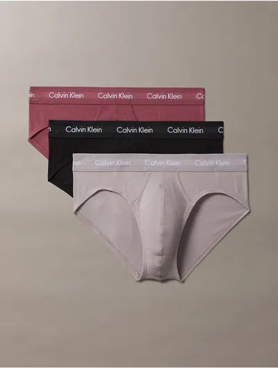 Calvin Klein Men's Cotton Stretch 3-pack Hip Brief In Black / Zinc / Deep Mauve
