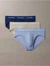 Calvin Klein Men's Cotton Stretch 3-pack Hip Brief In New Navy / Vintage Khaki / Troposphere